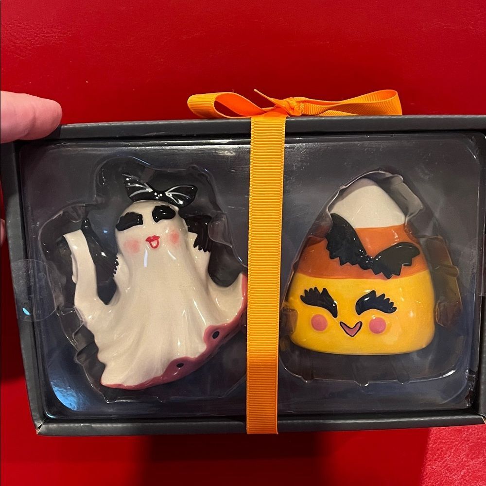 Blue Sky Halloween Ghost and Candy Corn Salt and Pepper Shakers